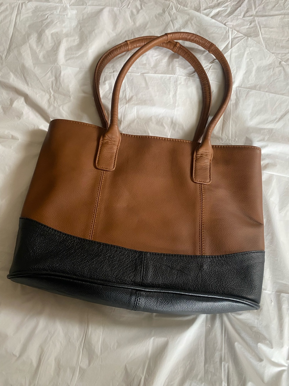 AmeriLeather Two-Tone Leather Tote Bag in Brown and Black, like new!